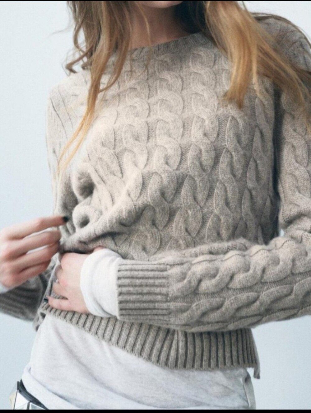 Zara Premium Cashmere Cableknit Sweater Jumper Taupe Greige Beige Size Small